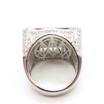 925 Sterling Silver Pave C Z Domed Ring Size 8.5