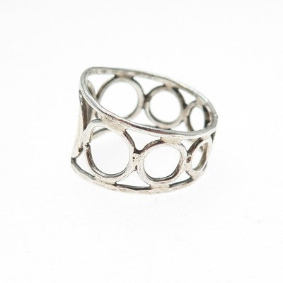 925 Sterling Silver 2-Tone Vintage Modernist Sun Symbol Circle Link Ring Size 8
