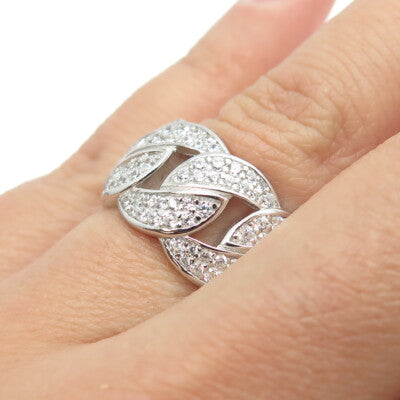 925 Sterling Silver Pave C Z Cuban Chain Band Ring Size 6.75