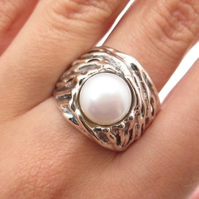 HAGIT GORALI Sterling Silver Vintage Israel Pearl Modernist Nest Ring Size 8.25