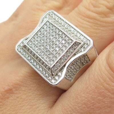 925 Sterling Silver Pave C Z Domed Ring Size 11