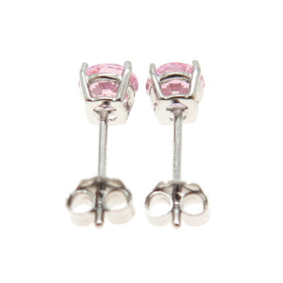 925 Sterling Silver Round-Cut Shaped Pink C Z Stud Earrings