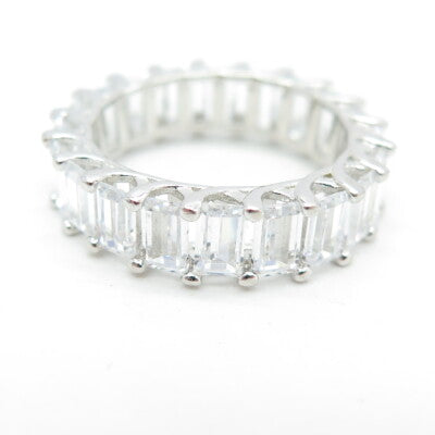 925 Sterling Silver Emerald-Cut Shaped C Z Band Ring Size 6.75
