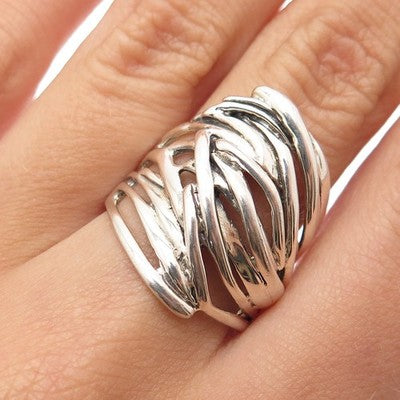 HAGIT GORALI 925 Sterling Silver Vintage Modernist Nest Ring Size 7.25