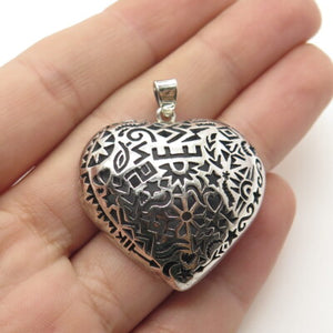 BOMA 925 Sterling Silver Vintage Symbols Heart Oxidized Dome Pendant