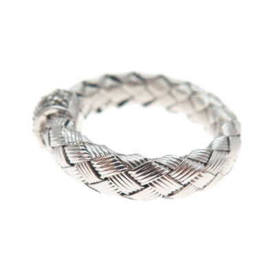 925 Sterling Silver Real Round-Cut Diamond Woven Band Ring Size 4.25