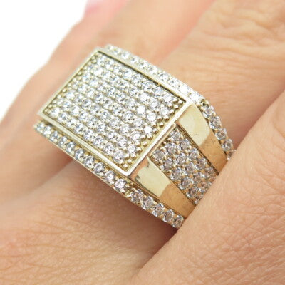 925 Sterling Silver Gold Plated Pave C Z Ring Size 10.25