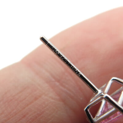 925 Sterling Silver Princess-Cut Shaped Pink C Z Stud Earrings