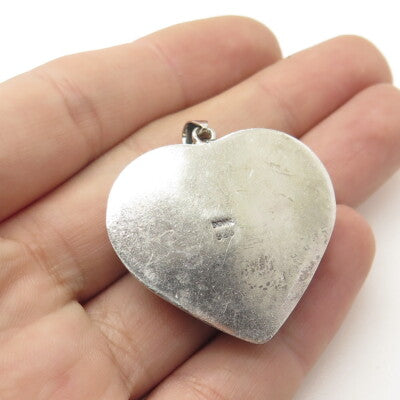 BOMA 925 Sterling Silver Vintage Symbols Heart Oxidized Dome Pendant