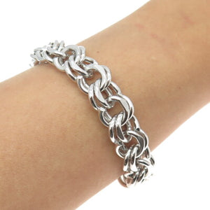 ELCO Sterling Silver Antique Art Deco Double Rolo Link Solid 53.4g Bracelet 6.5"
