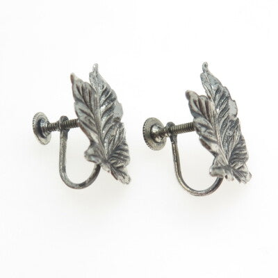 BEAU 925 Sterling Silver Antique Art Deco Maple Leaf Screw Back Earrings