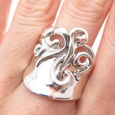 HAGIT GORALI 925 Sterling Silver Vintage Ornate Swirl Modernist Ring Size 10