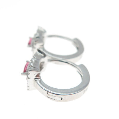 925 Sterling Silver Marquise-Cut Pink & Round-Cut White C Z Hoop Earrings