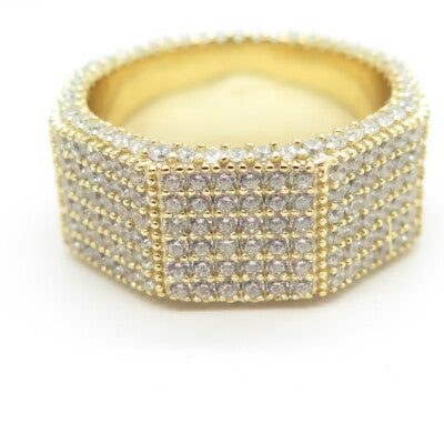 925 Sterling Silver Gold Plated Pave C Z Band Ring Size 12.75