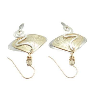 925 Sterling Silver & 14K Gold Filled Vintage Modernist Floral Dangling Earrings