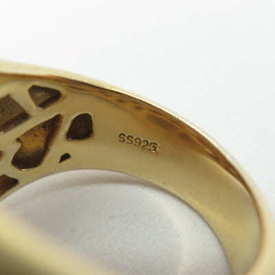 925 Sterling Silver Gold Plated Pave C Z Domed Ring Size 7.25