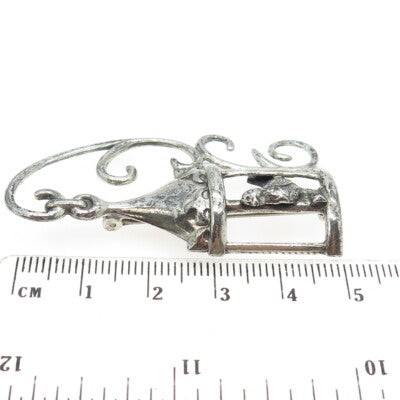 LANG 925 Sterling Silver Antique Art Deco Bird in a Cage Pin Brooch
