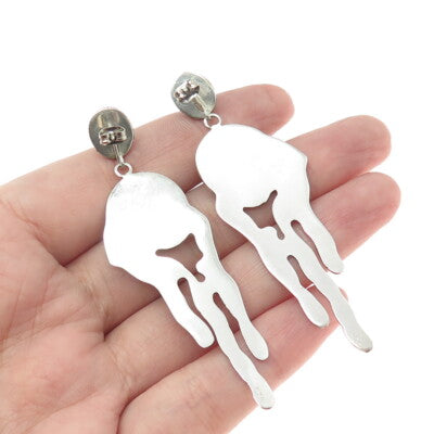 925 Sterling Silver Vintage Real Tourmaline Modernist Shadow Box Dangle Earrings