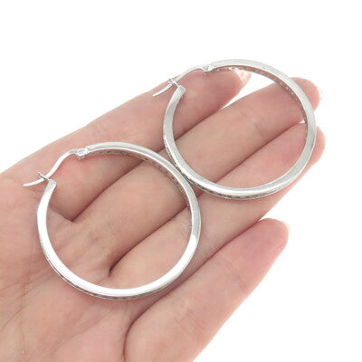 925 Sterling Silver Round-Cut All Around C Z Hoop Earrings