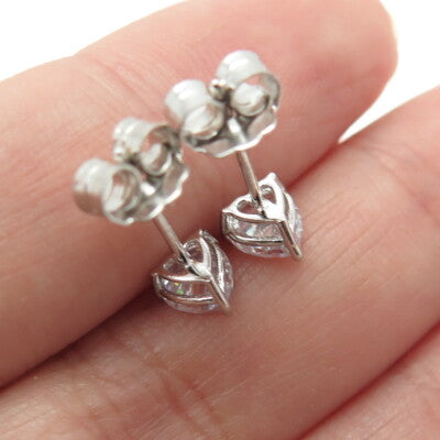 925 Sterling Silver Heart-Cut Shaped White C Z Stud Earrings