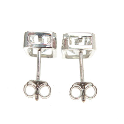 925 Sterling Silver Emerald-Cut C Z Stud Earrings