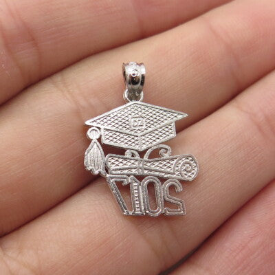 925 Sterling Silver 2017 Graduation Academic Cap & Diploma Pendant