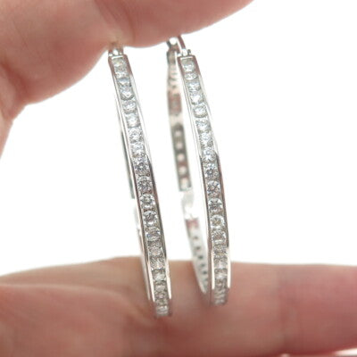 925 Sterling Silver Round-Cut All Around C Z Hoop Earrings