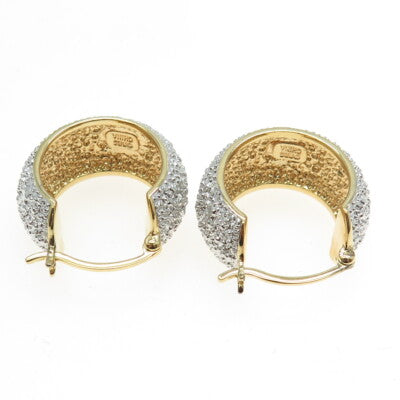 925 Sterling Silver 2-Tone Real Diamond Accent Hoop Earrings