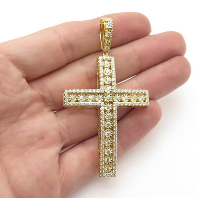 925 Sterling Silver Gold Plated Pave C Z Cross Pendant