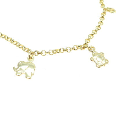 925 Sterling Gold Plated Elephant Turtle Shark Butterfly & Flower Bracelet 7"