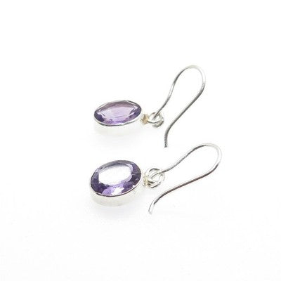 925 Sterling Silver Vintage Real Oval-Cut Amethyst Dangle Earrings