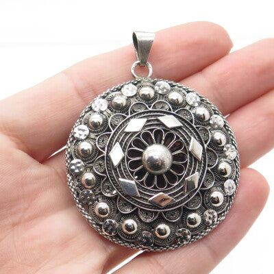 925 Sterling Silver Vintage Filigree Ethnic Pendant