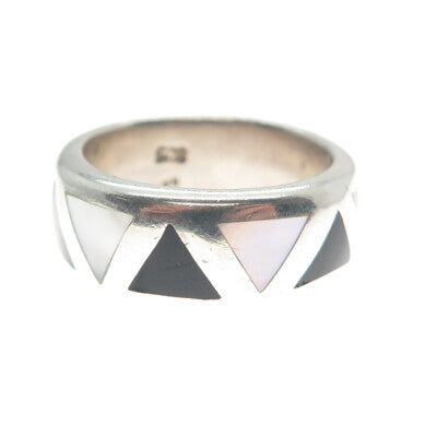 CHAPAL ZENRAY 925 Sterling Silver Vintage Real MOP & Black Onyx Ring Size 8.25