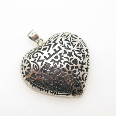BOMA 925 Sterling Silver Vintage Symbols Heart Oxidized Dome Pendant