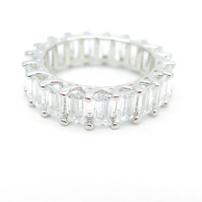 925 Sterling Silver Emerald-Cut Shaped C Z Band Ring Size 6.75