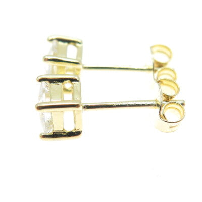 925 Sterling Silver Gold Plated Princess-Cut C Z Stud Earrings
