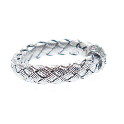 925 Sterling Silver Real Round-Cut Diamond Woven Band Ring Size 5.75
