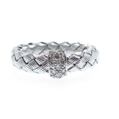 925 Sterling Silver Real Round-Cut Diamond Woven Band Ring Size 5.75