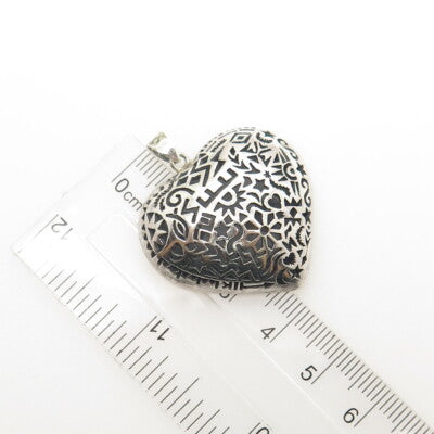 BOMA 925 Sterling Silver Vintage Symbols Heart Oxidized Dome Pendant