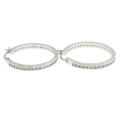 925 Sterling Silver Round-Cut All Around C Z Hoop Earrings