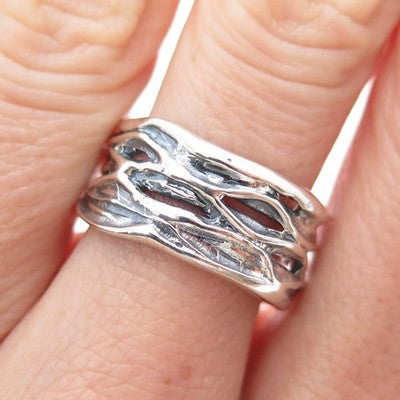 HAGIT GORALI 925 Sterling Silver Vintage Israel Modernist Oxidized Ring Size 7.5