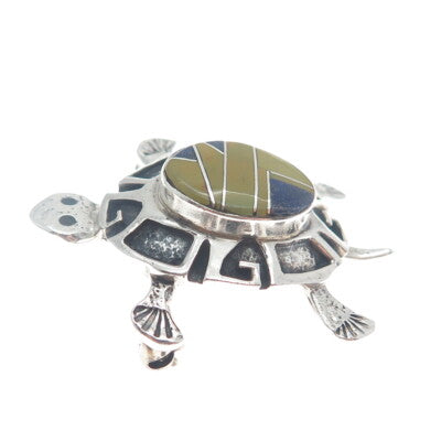 ERVIN HOSKIE NAVAJO Old Pawn 925 Sterling Vintage Jasper & Lapis Turtle Brooch