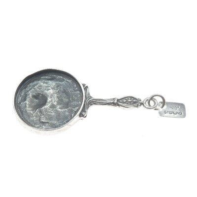 REO CO. Sterling Silver Antique Art Deco Repousse Hand Mirror Oxidized Pendant
