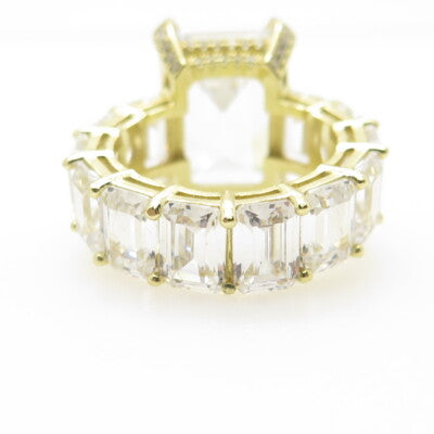 925 Sterling Silver Gold Plated Emerald-Cut Shaped C Z Ring Size 7