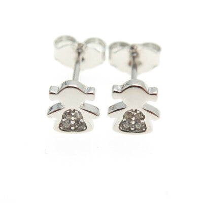 925 Sterling Silver Round-Cut C Z Baby Girl Stud Earrings