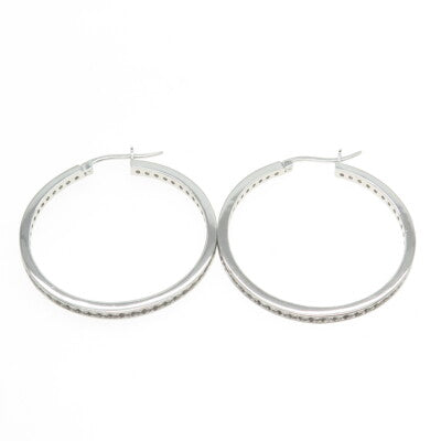 925 Sterling Silver Round-Cut All Around C Z Hoop Earrings
