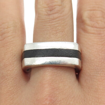 VERSANI 925 Sterling Silver Vintage Wood Band Ring Size 12