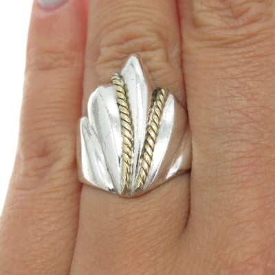 925 Sterling Silver 2-Tone Vintage Mexico Ribbed Ring Size 6.75