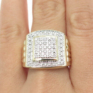 925 Sterling Silver Gold Plated Pave C Z Wide Ring Size 10.25