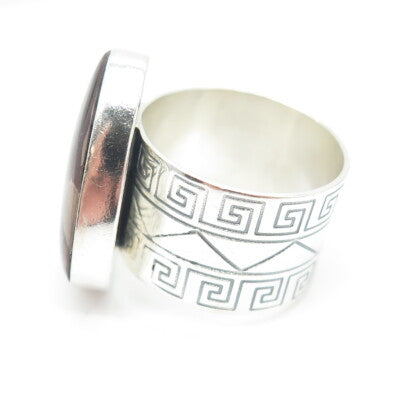 JAY KING DESERT ROSE Sterling Silver Vintage Real Agate Greek Maze Ring Size 9